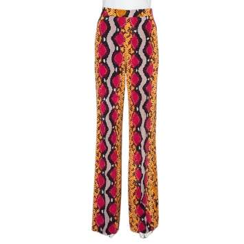Pre Owned Etro Multicolor Snakeskin Printed Silk Wide Leg Pants S