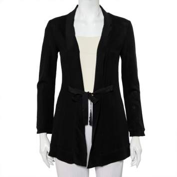 Pre Owned Etro Black Wool & Silk Trim Front Tie Detail Jacket S