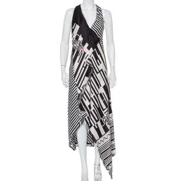 Pre Owned Etro Multicolor Printed Silk Draped Asymmetric Hem Maxi Dress S