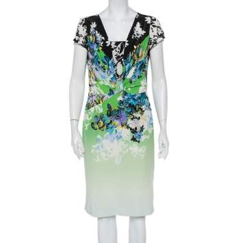 Pre Owned Etro Multicolor Printed Silk Draped Detail Midi Dress L
