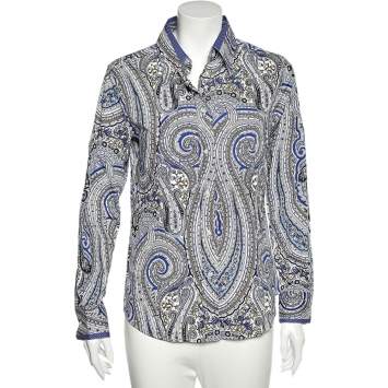 Pre Owned Etro Blue Paisley Printed Cotton Button Front Shirt L