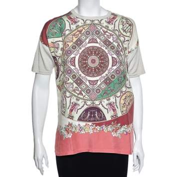 Pre Owned Etro Multicolored Printed Silk & Cotton Knit Short Sleeve T-Shirt S