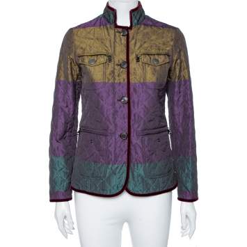 Pre Owned Etro Colorblock Synthetic Quilted & Velvet Trim Detailed Jacket S 