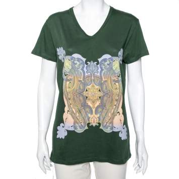 Pre Owned Etro Green Paisley Printed Cotton Short Sleeve T-Shirt S