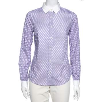 Pre Owned Etro Purple Multi Motif Print Cotton Button Front Shirt S