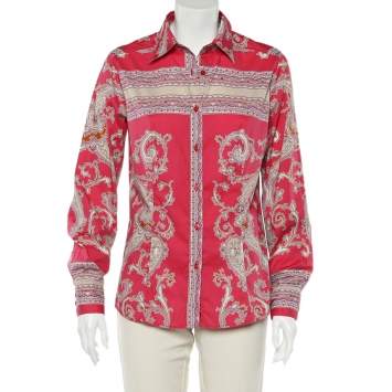 Pre Owned Etro Pink Paisley Printed Cotton Button Front Shirt L