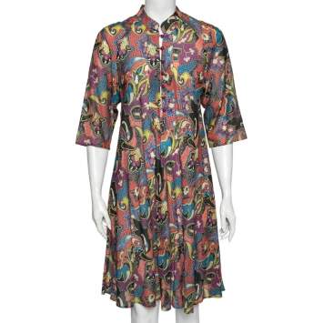 Pre Owned Etro Multicolor Printed Cotton & Silk Shift Dress L/XL