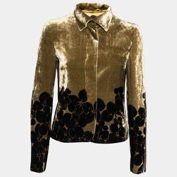 Pre Owned Etro Olive Green and Brown Floral Textured Velvet Jacket M