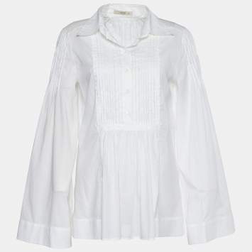Pre Owned Etro Vintage White Cotton Voile Pleated Flared Sleeve Top M