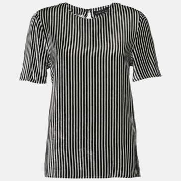 Pre Owned Etro Monochrome Striped Velvet Blouse M