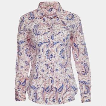Pre Owned Etro White Printed Cotton Long Sleeve Shirt L