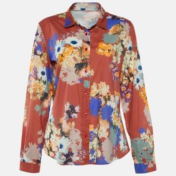 Pre Owned Etro Multicolor Floral Printed Cotton Long Sleeve Button Front Shirt L
