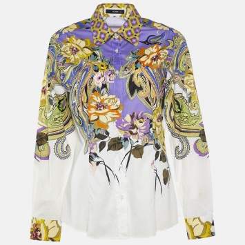Pre Owned Etro White Printed Cotton Button Front Shirt L