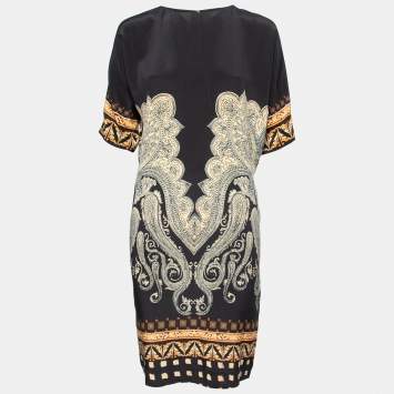 Pre Owned Etro Black Printed Silk Midi Dress S