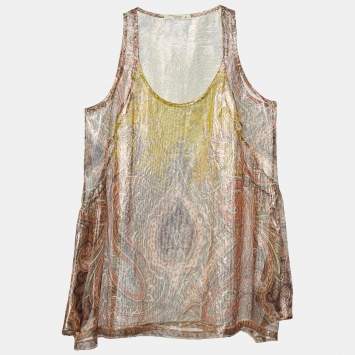 Pre Owned Etro Multicolor Lurex Detail Paisley Print Sleeveless Blouse M