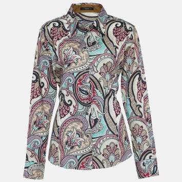 Pre Owned Etro Multicolor Paisley Print Stretch Cotton Button Front Shirt L