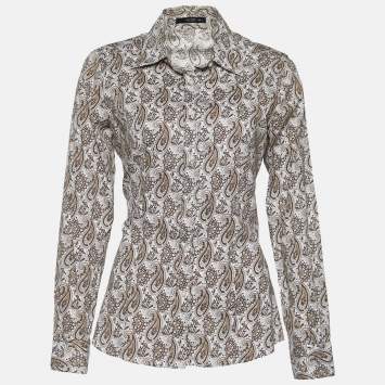 Pre Owned Etro Brown & White Paisley Print Stretch Cotton Shirt M