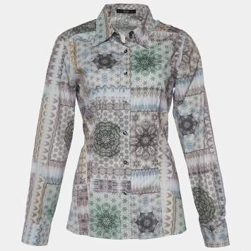 Pre Owned Etro Grey Kaleidoscope Print Stretch Cotton Button Front Shirt M