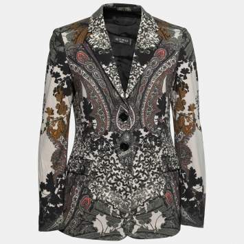 Pre Owned Etro Multicolor Printed Stretch Knit Single Breasted Blazer M