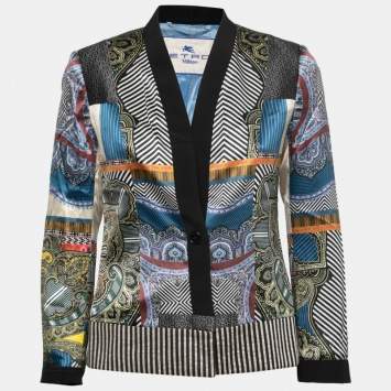 Pre Owned Etro Multicolor Printed Silk Satin Single Breasted Blazer Jacket M