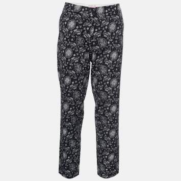 Pre Owned Etro Black Paisley Print Ribbed Tapered Pants L