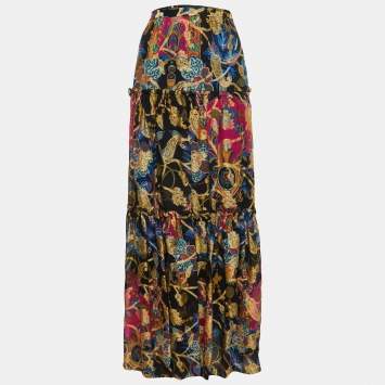 Pre Owned Etro Multicolor Floral Print Silk Blend Maxi Skirt M