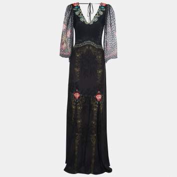 Pre Owned Etro Black Silk Blend V Neck Maxi Dress M