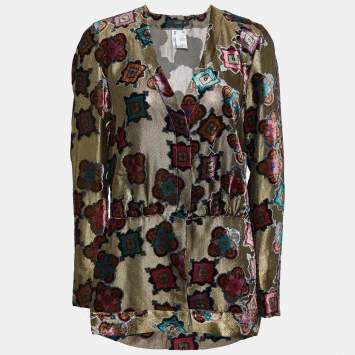 Pre Owned Etro Gold Devore Button Front Top M