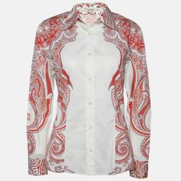 Pre Owned Etro White Paisley Printed Cotton Button Front Shirt M