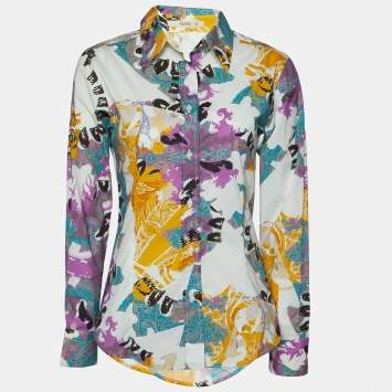 Pre Owned Etro White Printed Cotton Button Front Shirt M
