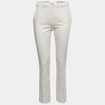 Pre Owned Etro Cream Cotton Straight Fit Trousers S