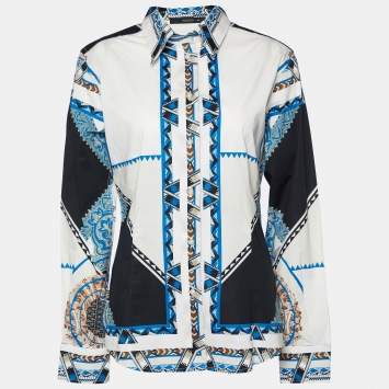 Pre Owned Etro White Printed Cotton Button Front Shirt L