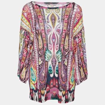 Pre Owned Etro Multicolor Paisley Printed Knit Top L