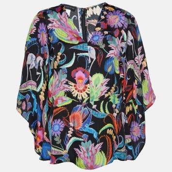 Pre Owned Etro Black Printed Silk Blend Top M