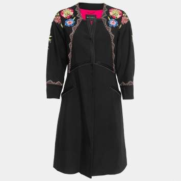 Pre Owned Etro Black Embroidered Crepe Button Front Short Dress M