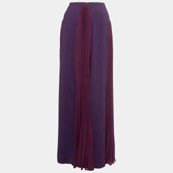 Pre Owned Etro Purple Crepe Pleated Maxi Skirt M