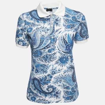 Pre Owned Etro Blue Paisley Printed Cotton Pique Polo T-Shirt S