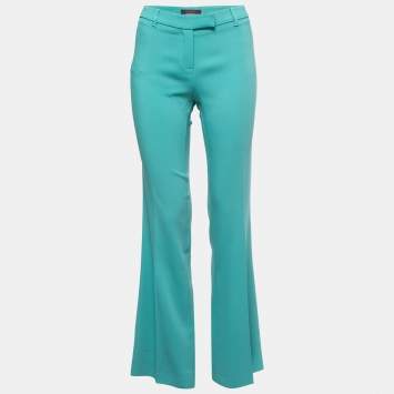 Pre Owned Etro Green Crepe Bootcut Trousers M