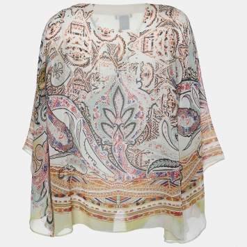 Pre Owned Etro Cream Printed Silk Kaftan Top (One Size)