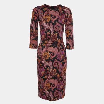 Pre Owned Etro Black paisley Printed Jersey Midi Dress S