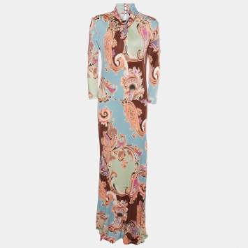 Pre Owned Etro Multicolor Paisley Printed Jersey Maxi Dress L