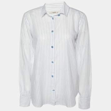 Pre Owned Etro White Striped Button Front Shirt M