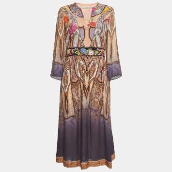 Pre Owned Etro Multicolor Floral Print Silk Long Sleeve Maxi Dress M
