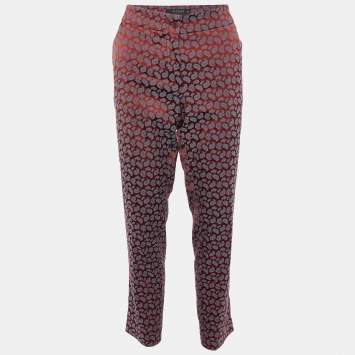 Pre Owned Etro Red Paisley Jacquard Tapered Leg Pants M