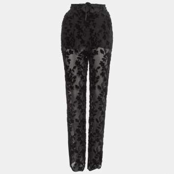 Pre Owned Etro Black Floral Embellished Chiffon Pants M
