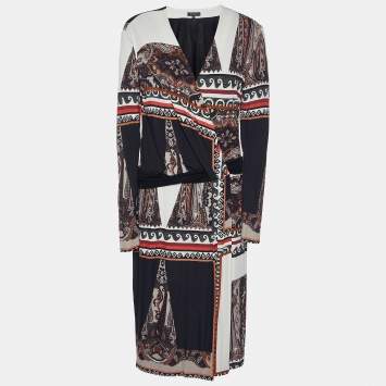 Pre Owned Etro Black Paisley Print Jersey Faux Wrap Midi Dress L