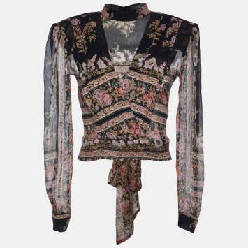 Pre Owned Etro Multicolor Floral Print Silk Blouse S
