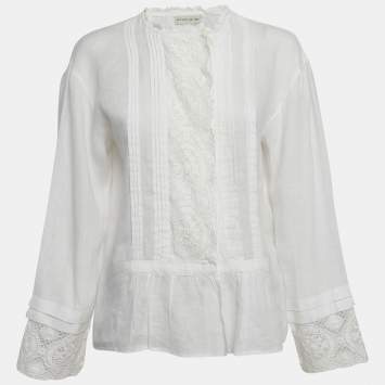 Pre Owned Etro White Linen Lace Trim Detail Top S