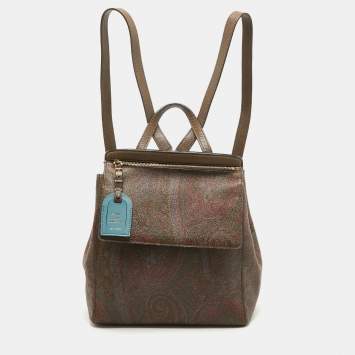 Pre Owned Etro Brown Paisley Print Coated Canvas Backpack   