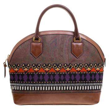 Pre Owned Etro Multicolor Paisley Printed Coated Canvas Crochet Detail Satchel